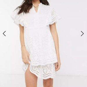 Vero Moda broderie mini dress with flutter sleeves
